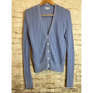 Burgess Pointelle Cardigan Women Large Silk Blend Baby Blue Soft Girl Beachy